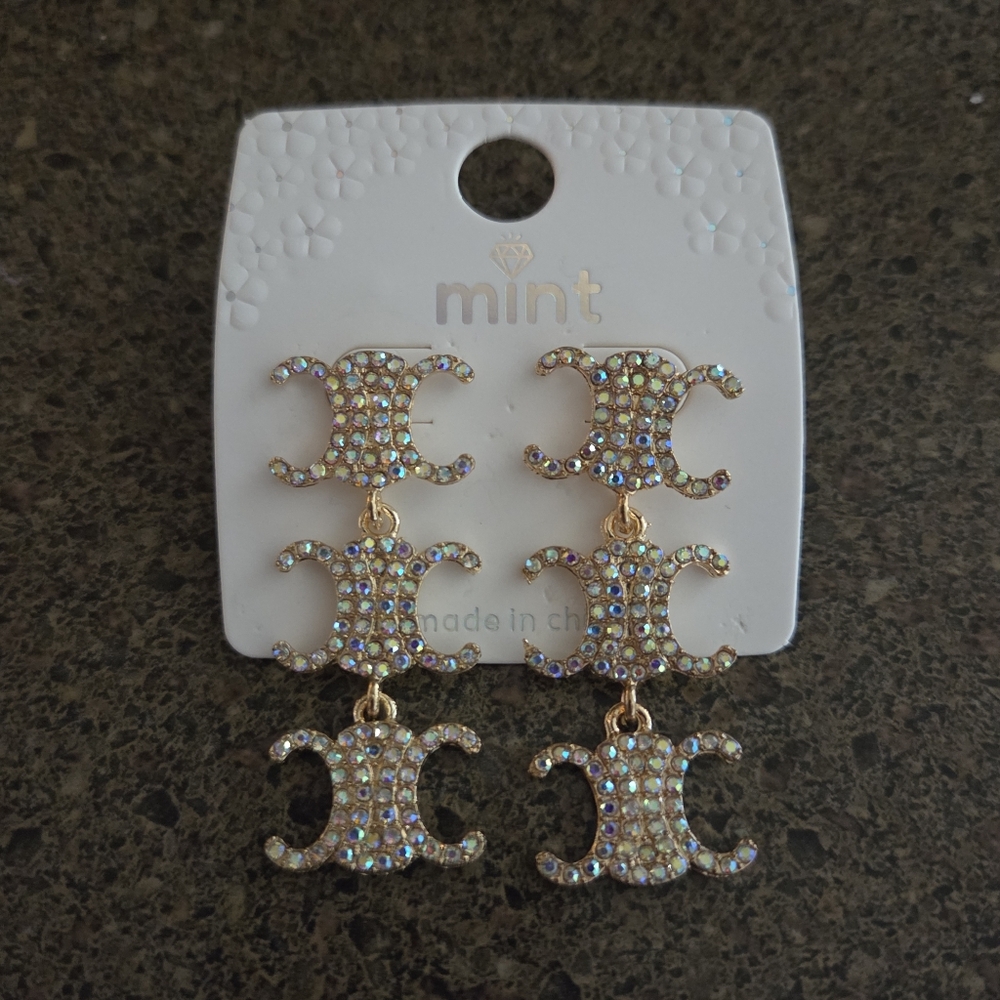 Mint‎ Inspired Gold and Iridescent Drop Earrings NEW